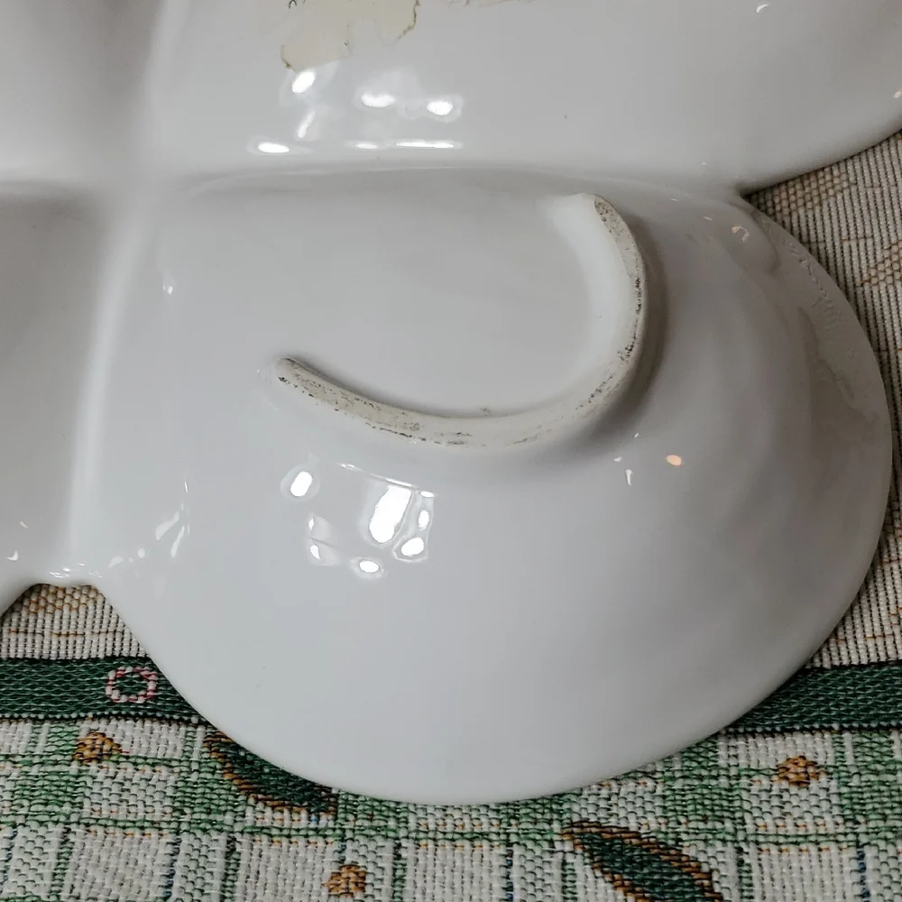 White Butterfly Divided Ceramic Serving Dish Tray Plate